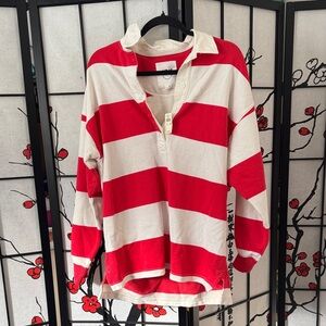 Aerie Red and White Striped Rugby top NWT